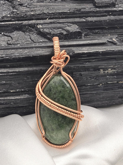 Hand-crafted Wire Wrapped Dense Moss Agate Crystal Pendant