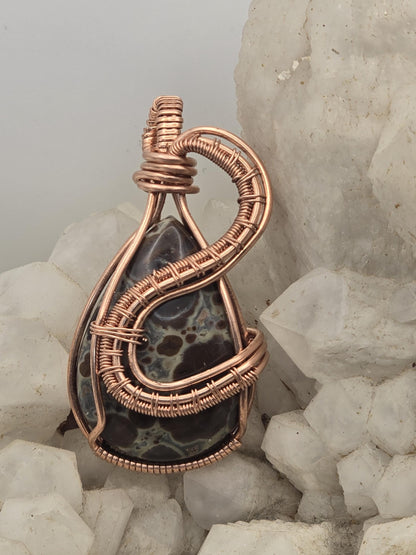 Hand-crafted Wire Wrapped Asteroid Jasper Crystal Pendant
