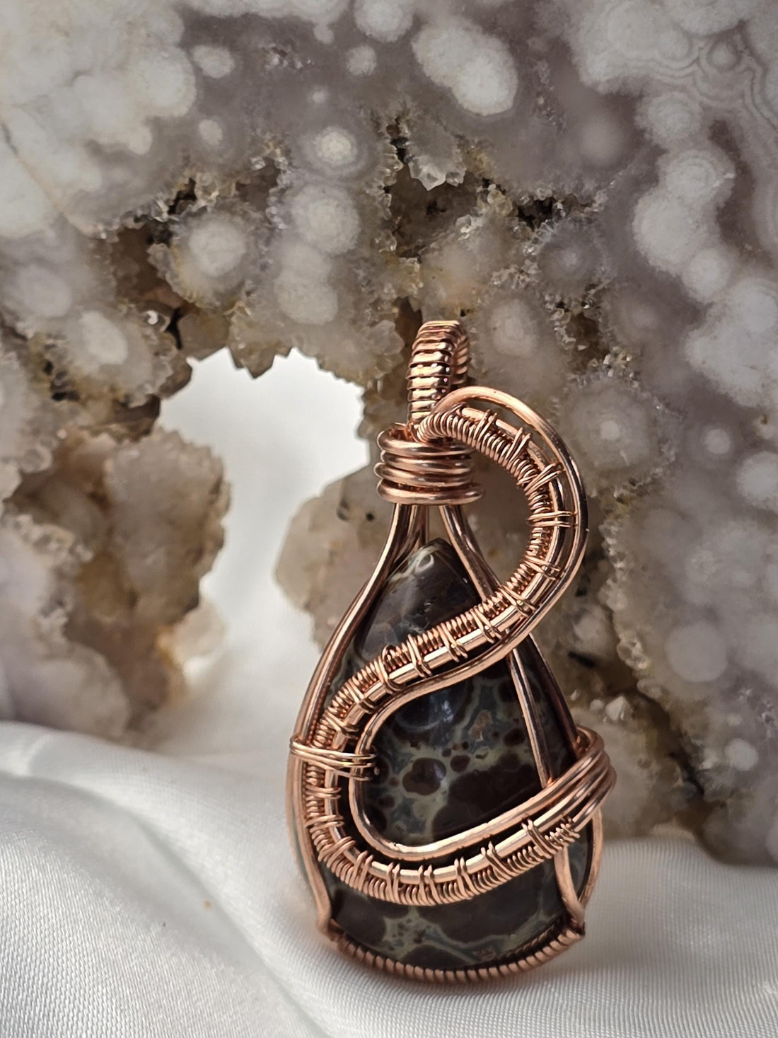 Hand-crafted Wire Wrapped Asteroid Jasper Crystal Pendant