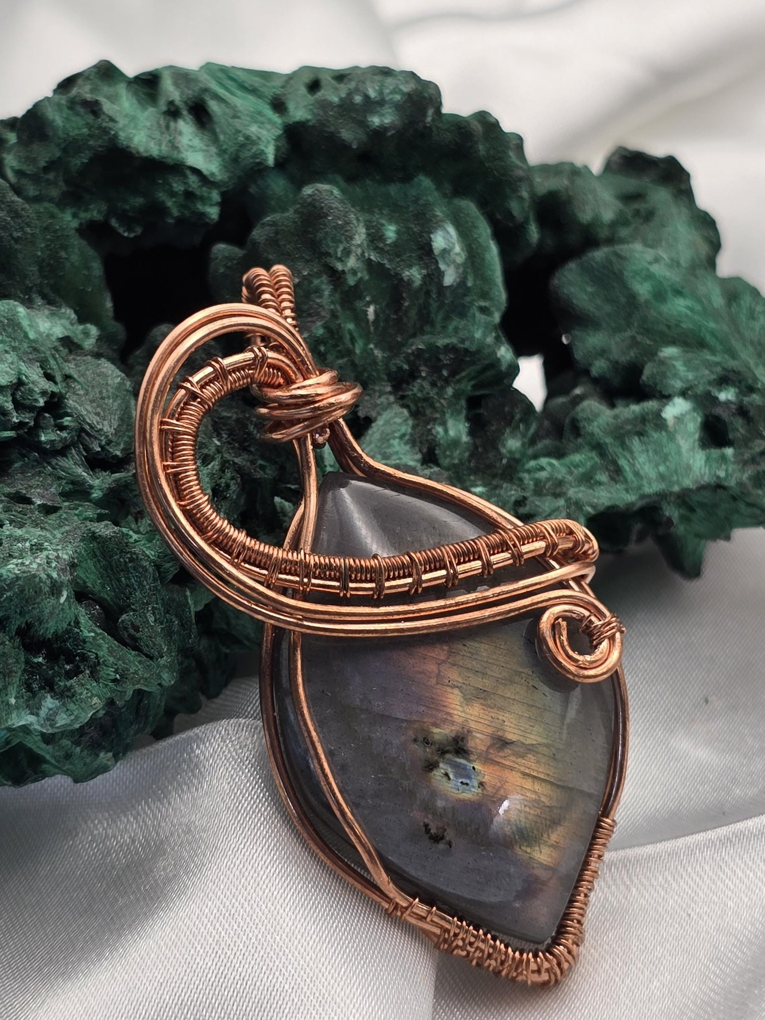 Hand-crafted Wire Wrapped Labradorite Crystal Pendant