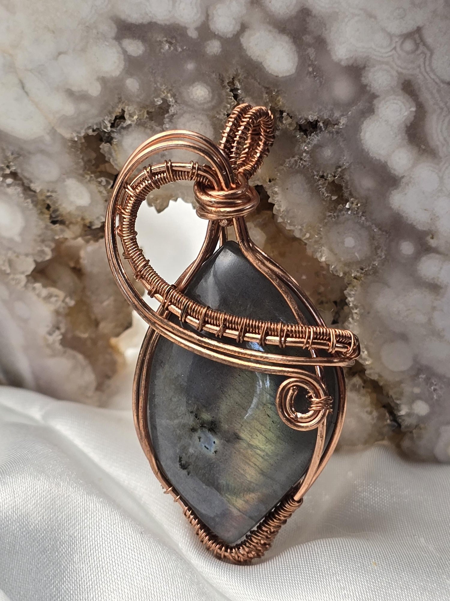 Hand-crafted Wire Wrapped Labradorite Crystal Pendant