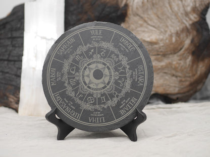 Engraved Slate Wheel of the Year Altar Tray: Wiccan Pagan Sabbats