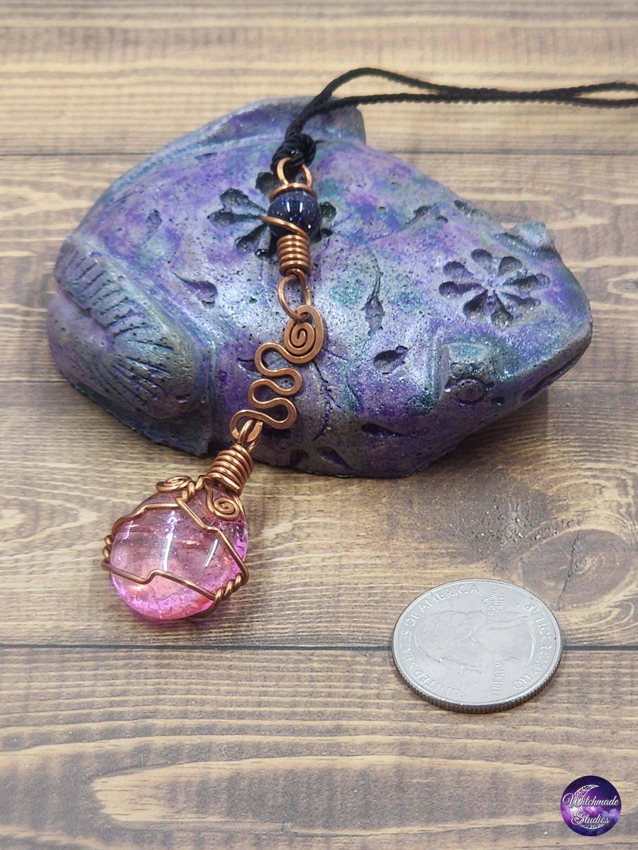 Pink Pebble Wire Wrap Pendant, Copper Metaphysical Jewelry JN103