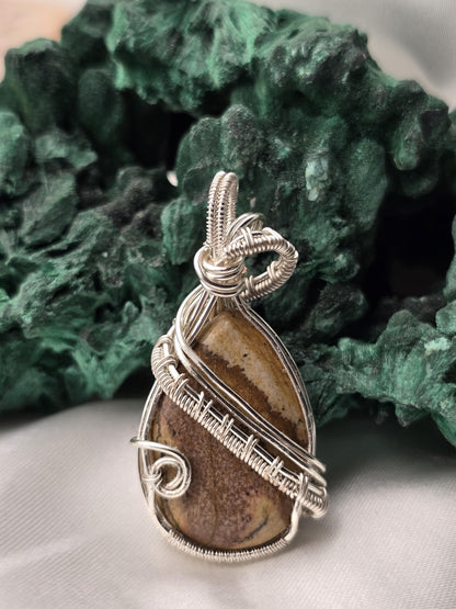 Hand-crafted Wire Wrapped Picture Jasper Crystal Pendant