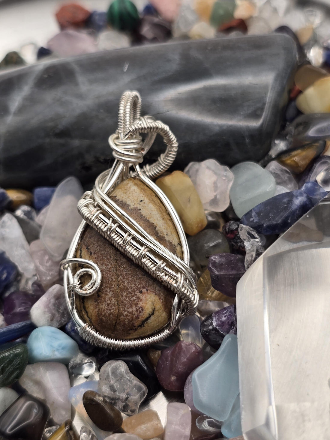 Hand-crafted Wire Wrapped Picture Jasper Crystal Pendant