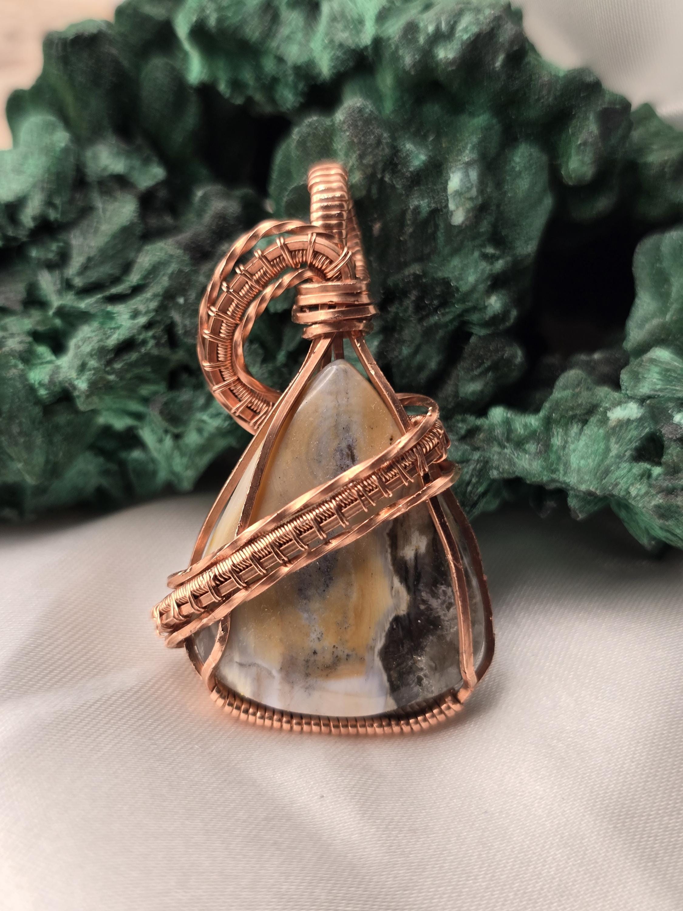 Hand-crafted Wire Wrapped Orbicular Ocean Jasper Crystal Pendant