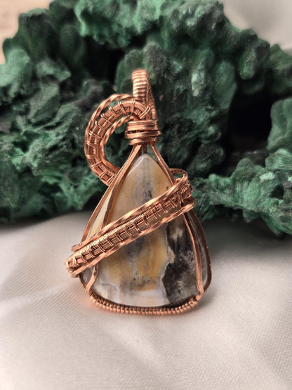 Hand-crafted Wire Wrapped Orbicular Ocean Jasper Crystal Pendant