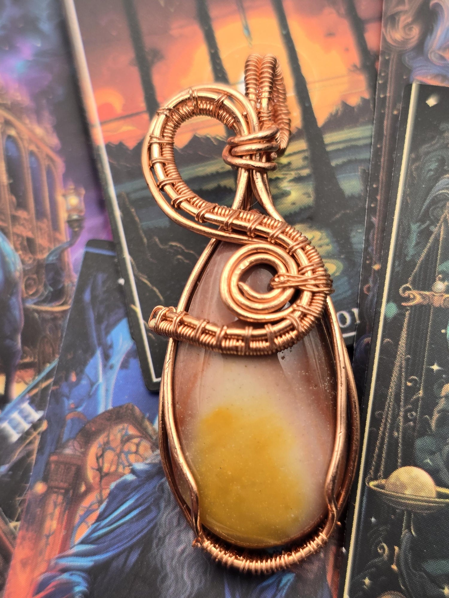 Hand-crafted Wire Wrapped Mookaite Crystal Pendant