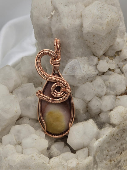Hand-crafted Wire Wrapped Mookaite Crystal Pendant