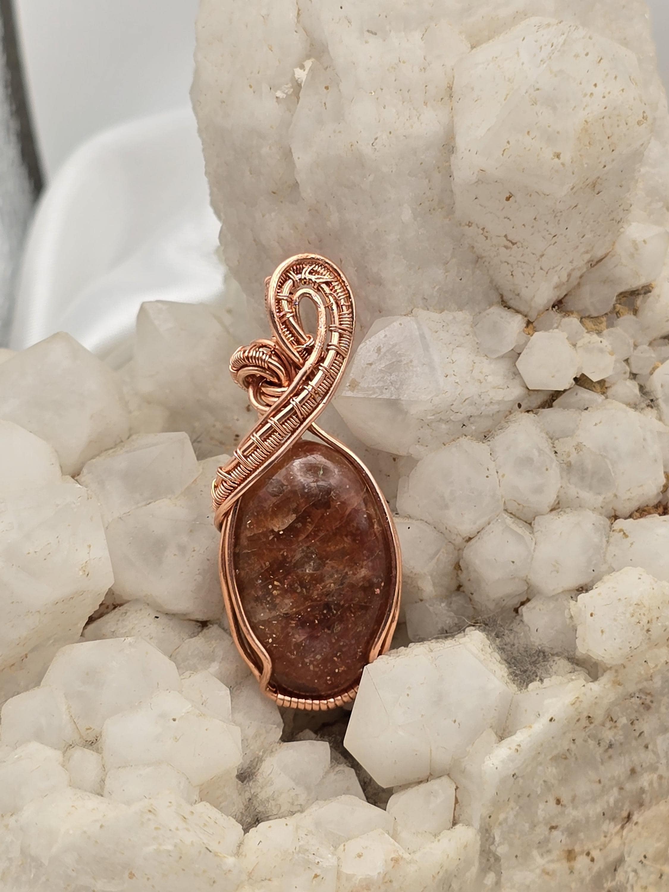 Hand-crafted Wire Wrapped Confetti Sunstone Crystal Pendant