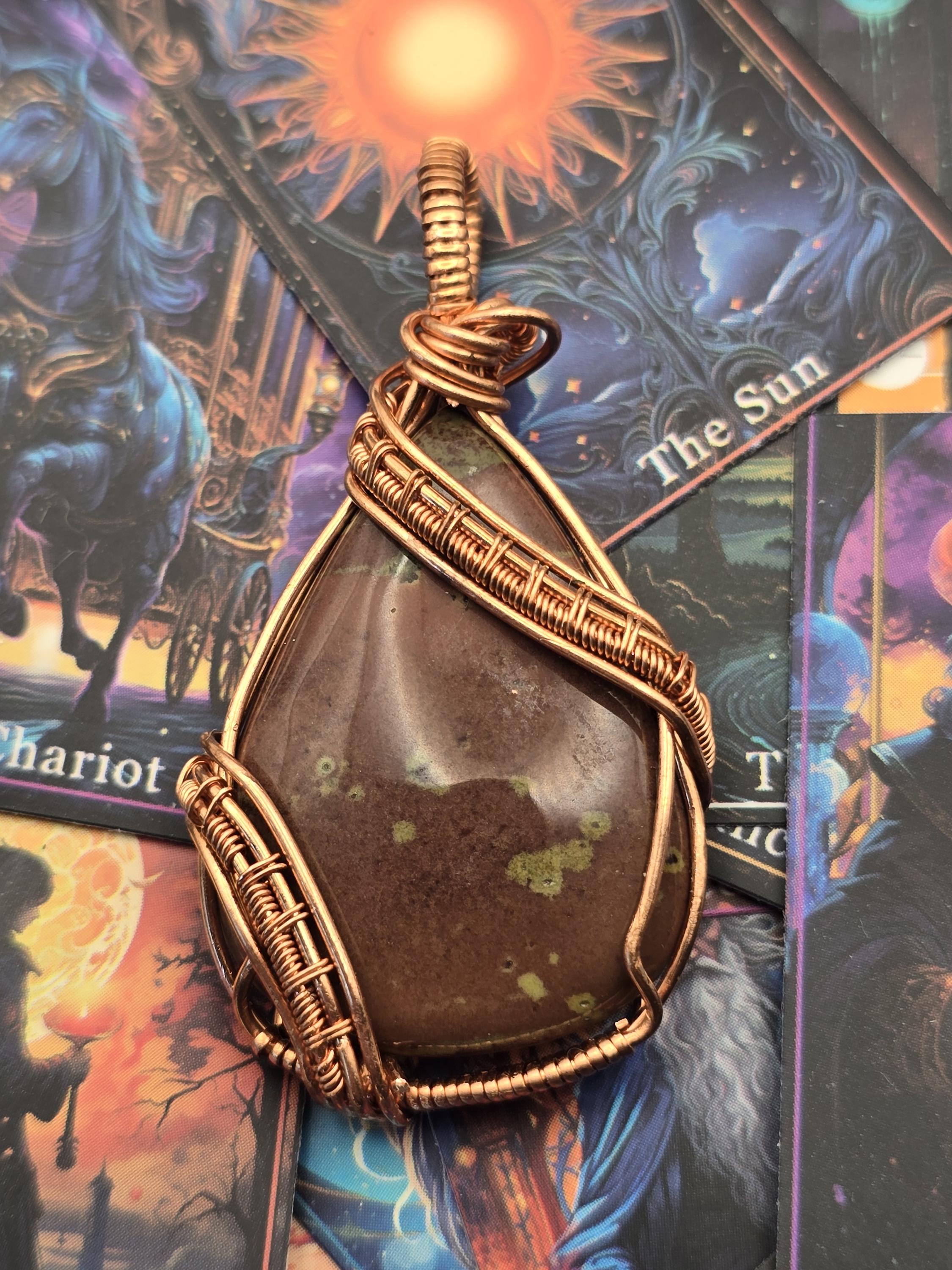 Hand-crafted Wire Wrapped Ocean Jasper Crystal Pendant