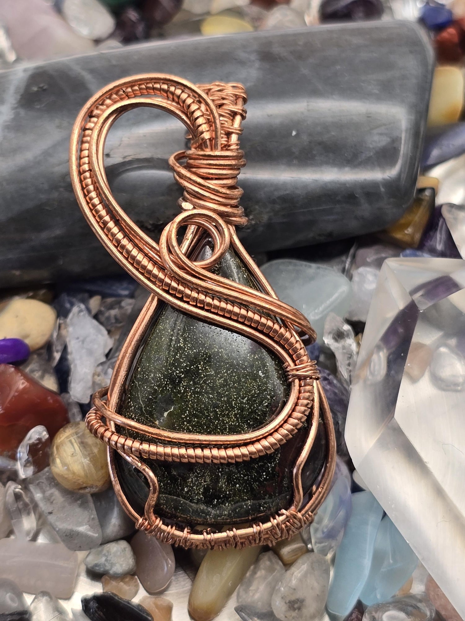 Hand-crafted Wire Wrapped Dragon Blood Jasper Crystal Pendant