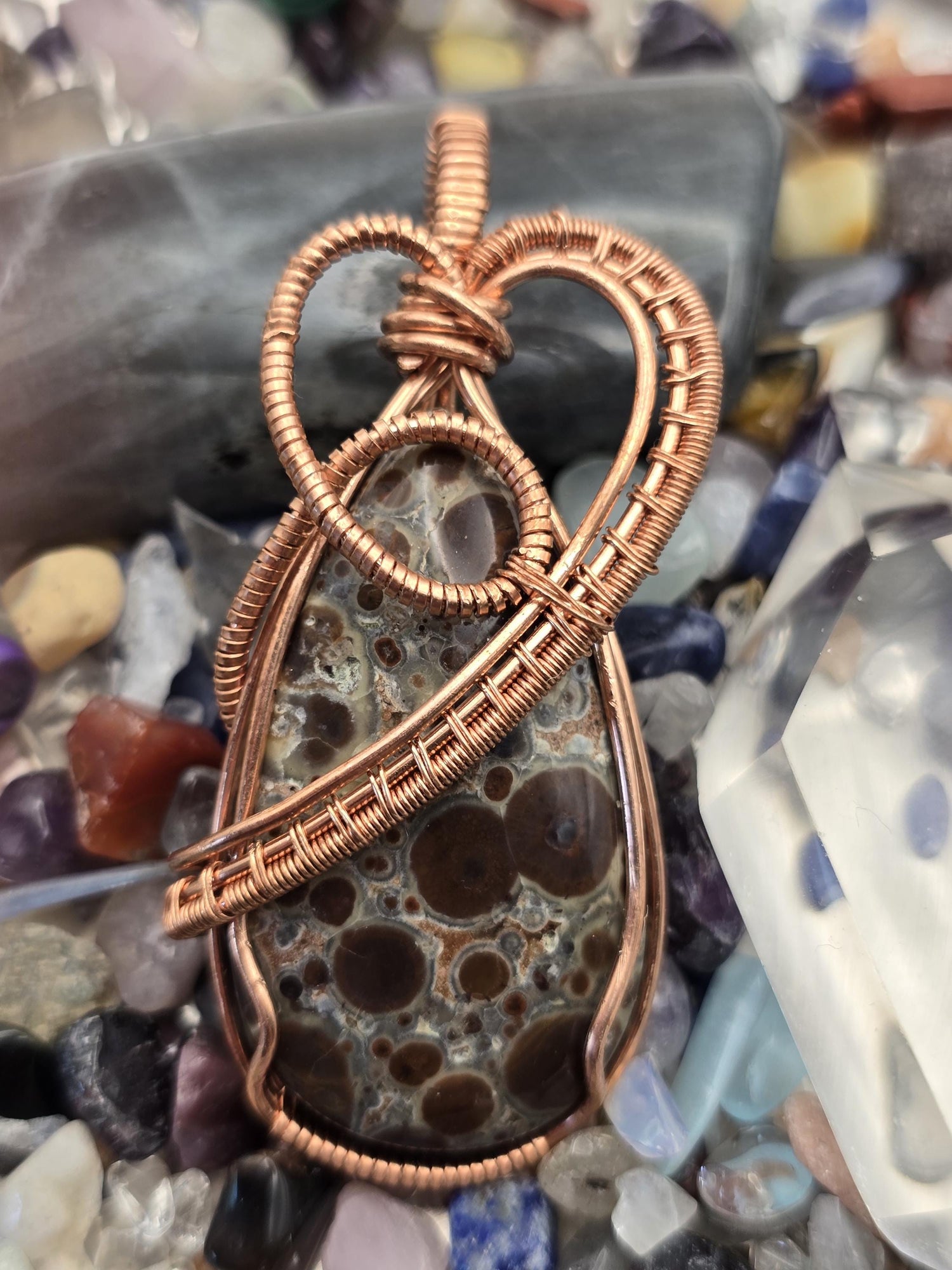 Hand-crafted Wire Wrapped Asteroid Jasper Crystal Pendant