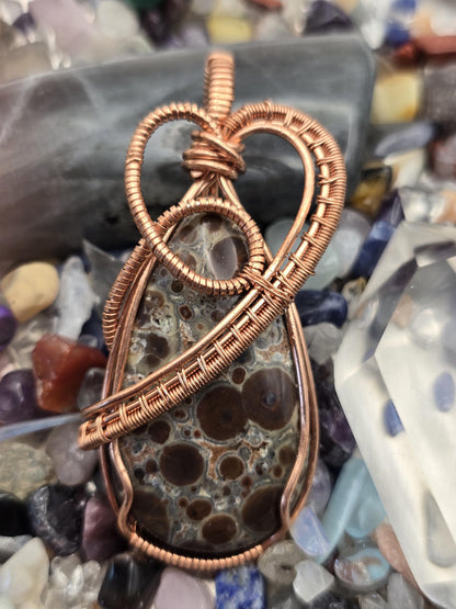 Hand-crafted Wire Wrapped Asteroid Jasper Crystal Pendant