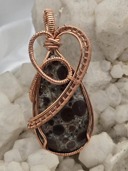 Hand-crafted Wire Wrapped Asteroid Jasper Crystal Pendant