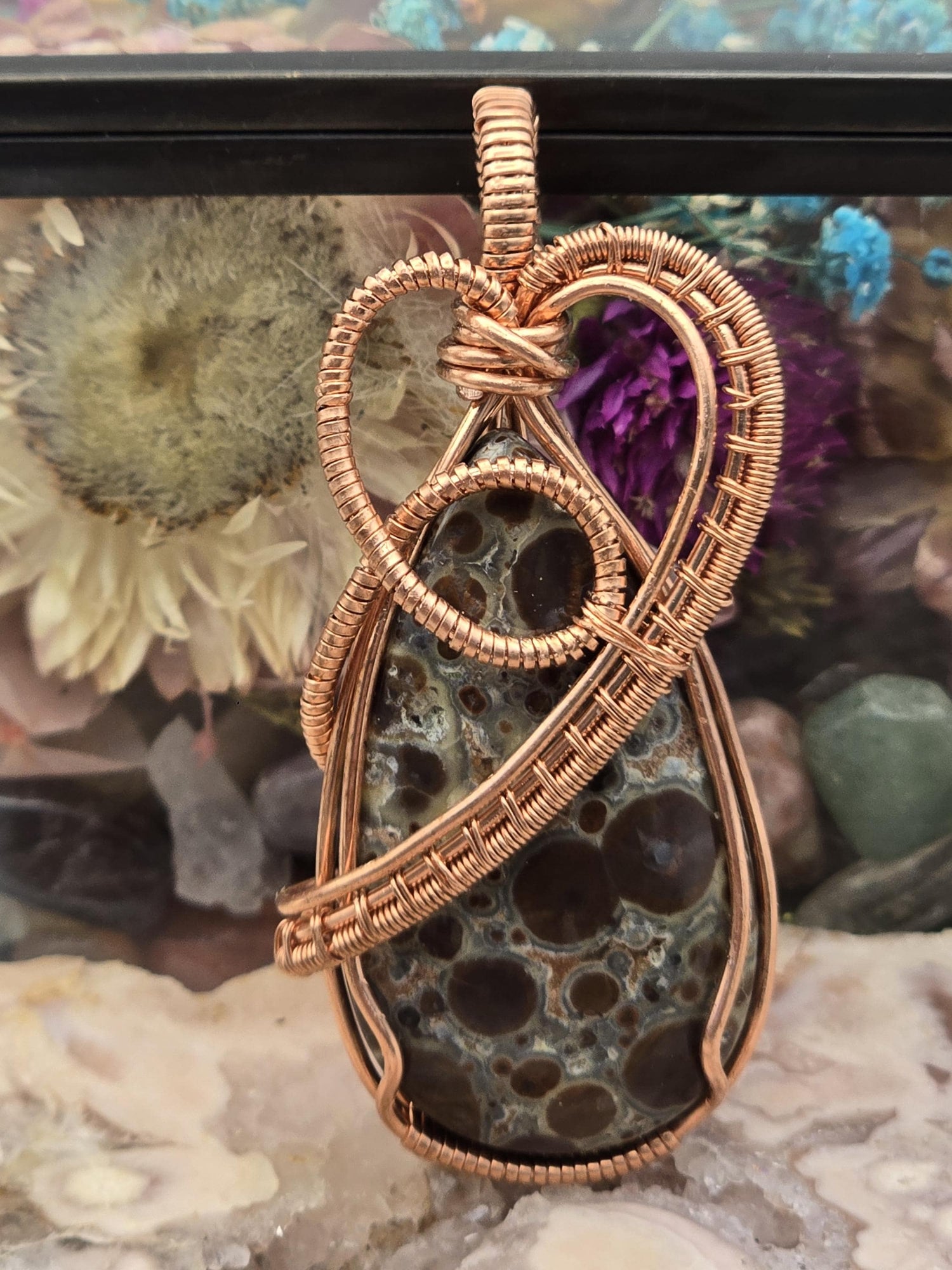 Hand-crafted Wire Wrapped Asteroid Jasper Crystal Pendant