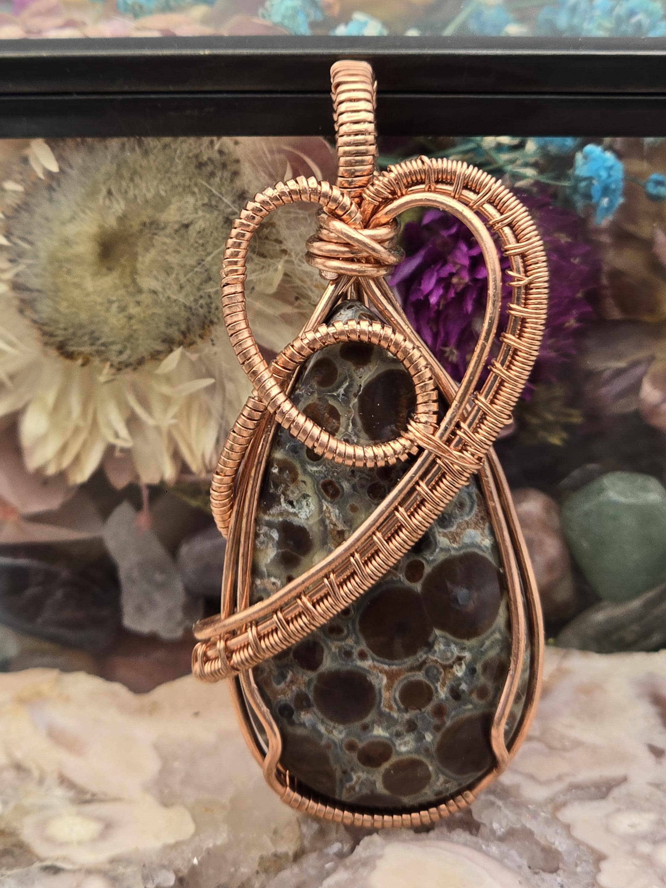 Hand-crafted Wire Wrapped Asteroid Jasper Crystal Pendant