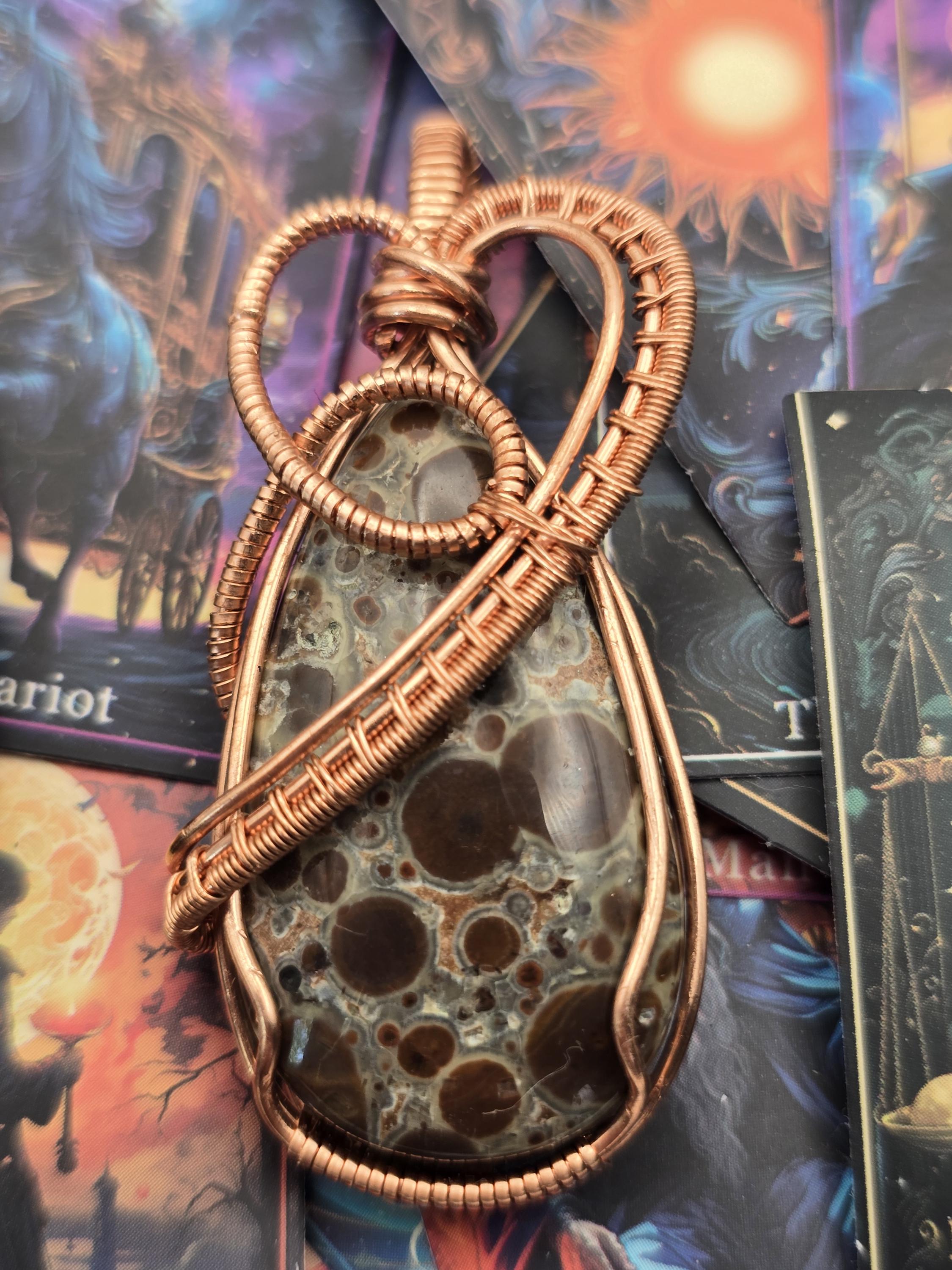 Hand-crafted Wire Wrapped Asteroid Jasper Crystal Pendant