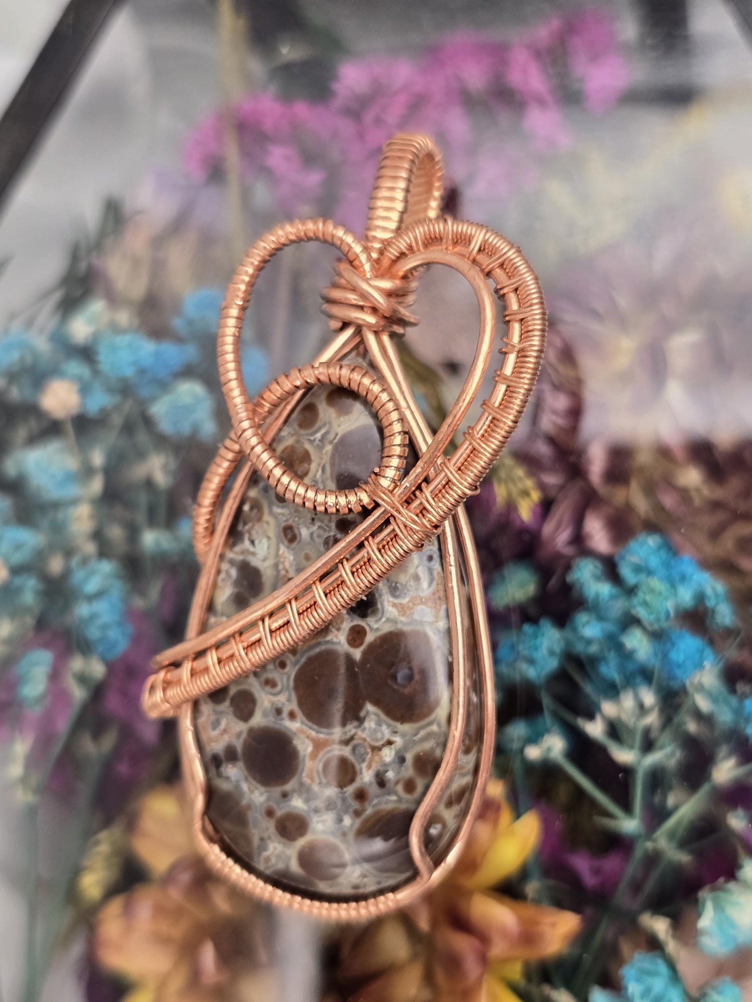 Hand-crafted Wire Wrapped Asteroid Jasper Crystal Pendant