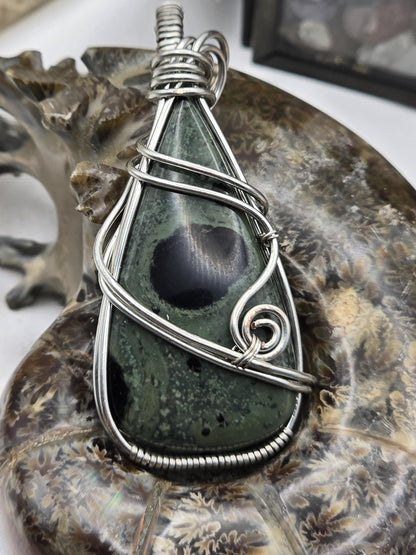 Hand-crafted Wire Wrapped Kambaba Jasper Crystal Pendant