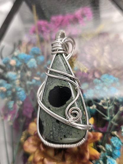 Hand-crafted Wire Wrapped Kambaba Jasper Crystal Pendant