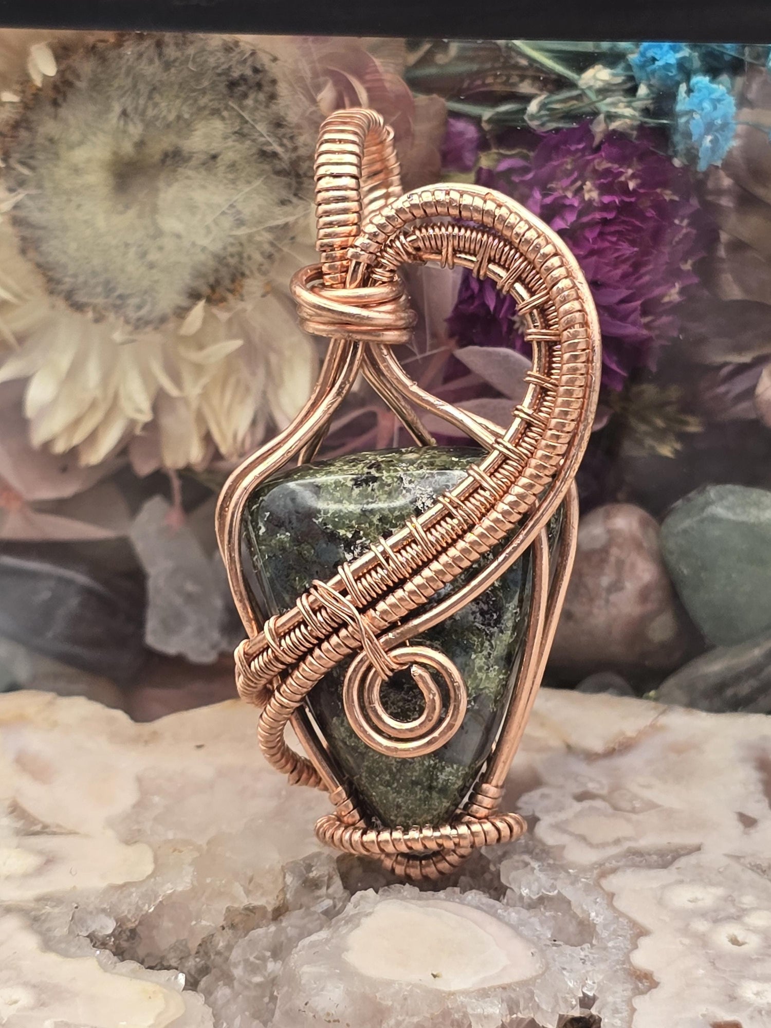 Hand-crafted Wire Wrapped Dragon Blood Jasper Crystal Pendant