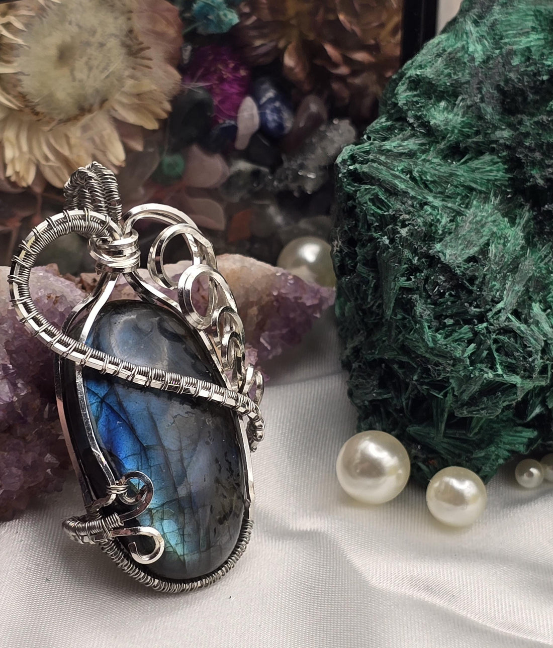 Hand-crafted Wire Wrapped Labradorite Crystal Pendant