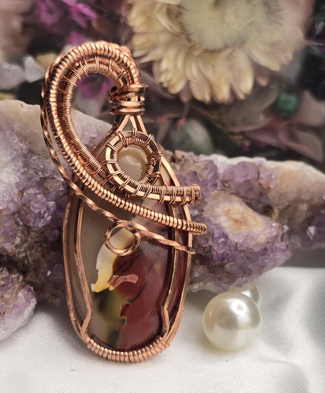 Hand-crafted Wire Wrapped Mookaite Jasper Crystal Pendant
