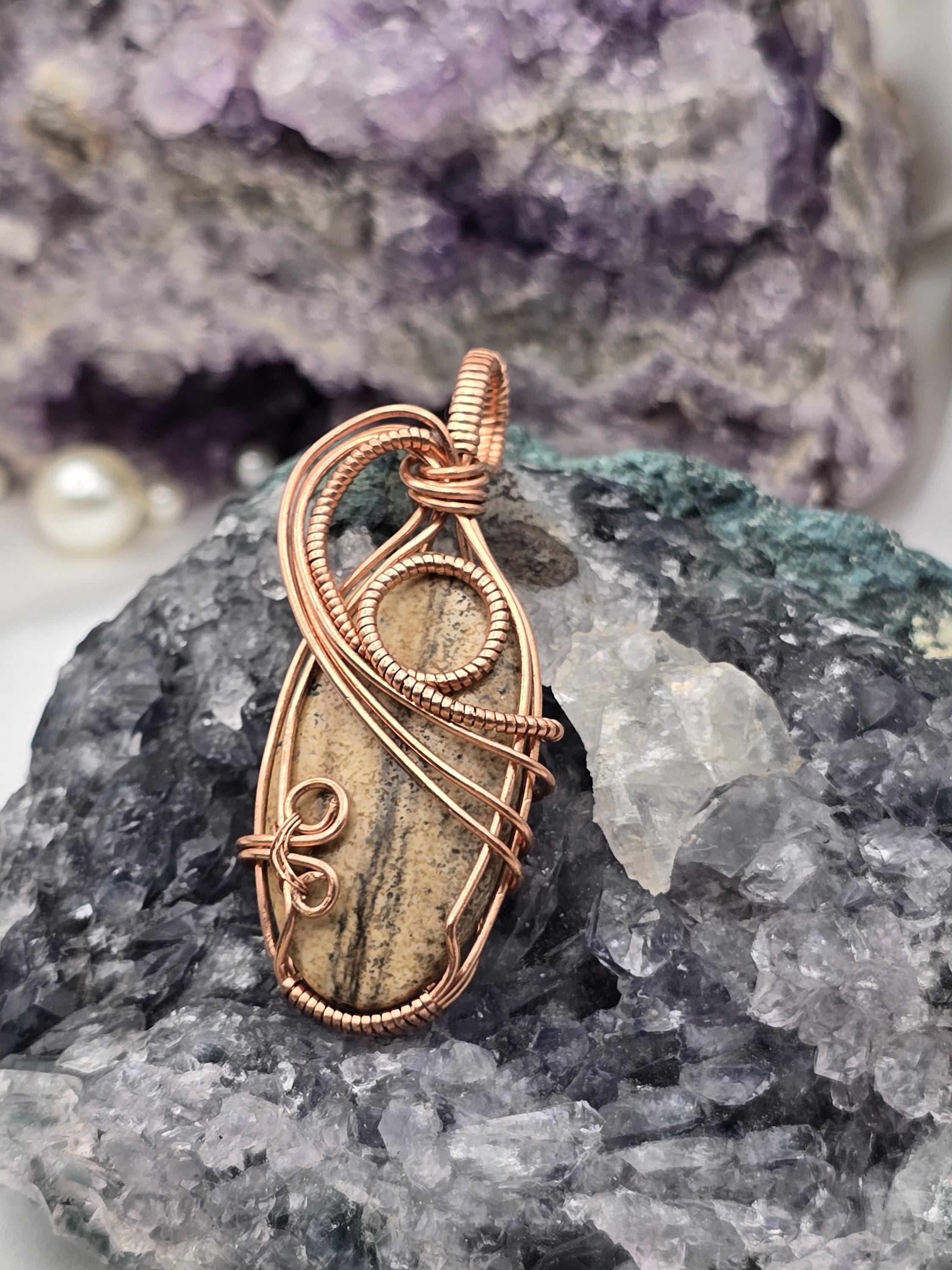 Hand-crafted Wire Wrapped Picture Jasper Crystal Pendant