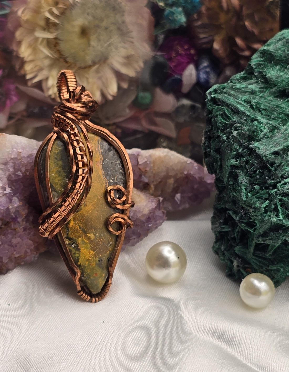 Hand-crafted Wire Wrapped Bumblebee Jasper Teardrop Pendant