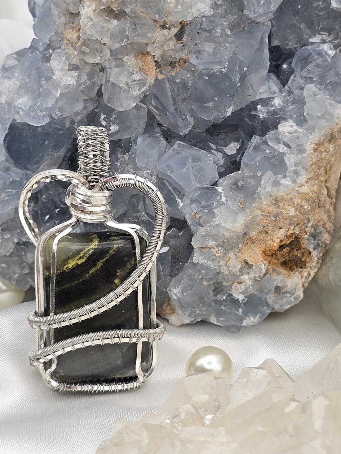 Hand-crafted Wire Wrapped Bumblebee Jasper Rectangle Pendant