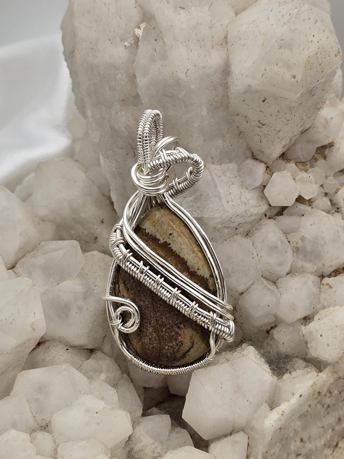 Hand-crafted Wire Wrapped Picture Jasper Crystal Pendant