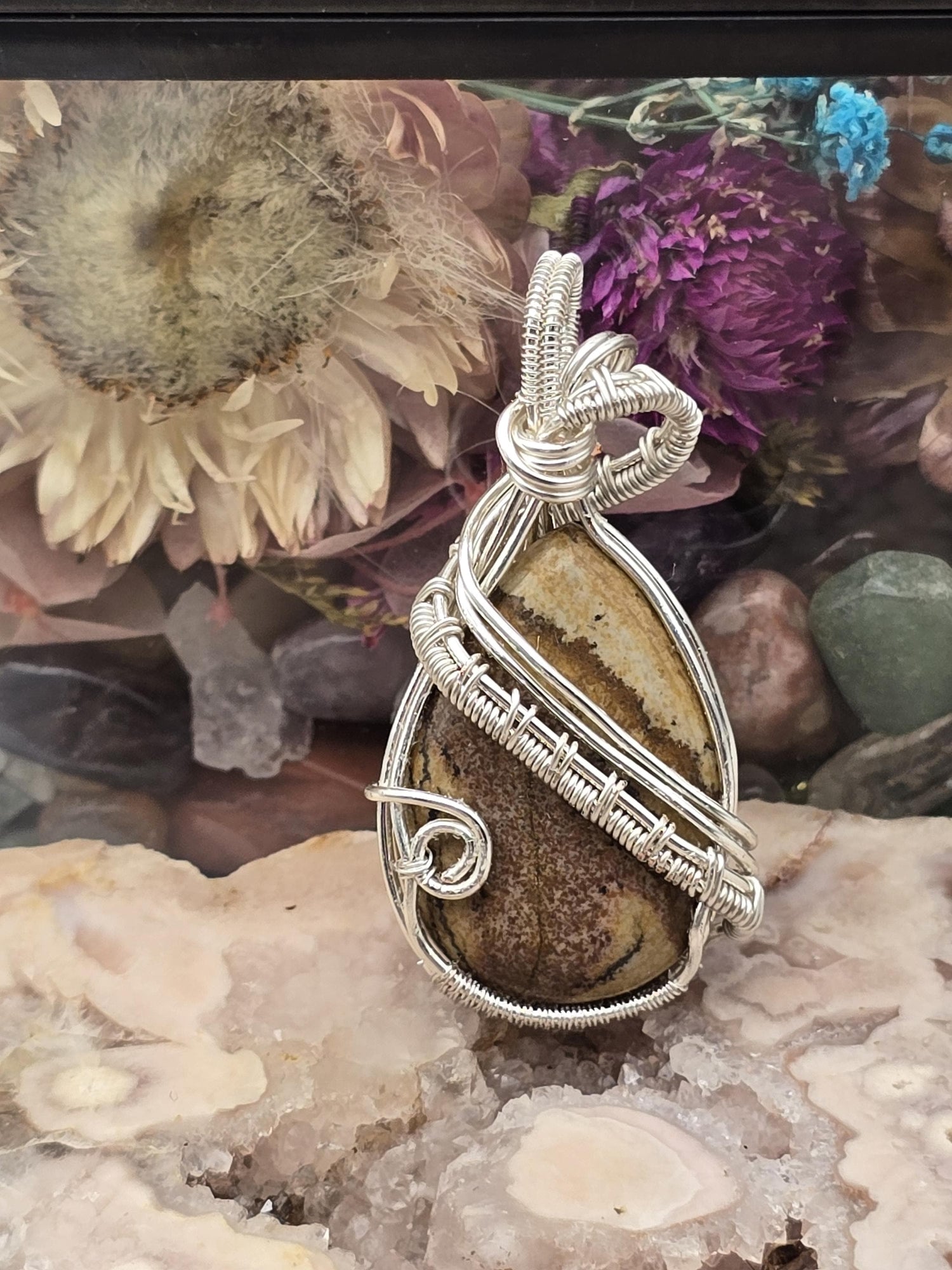 Hand-crafted Wire Wrapped Picture Jasper Crystal Pendant