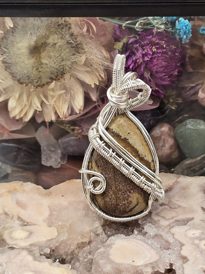 Hand-crafted Wire Wrapped Picture Jasper Crystal Pendant