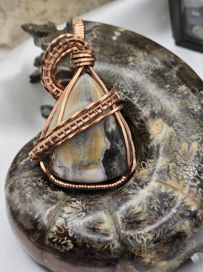 Hand-crafted Wire Wrapped Orbicular Ocean Jasper Crystal Pendant