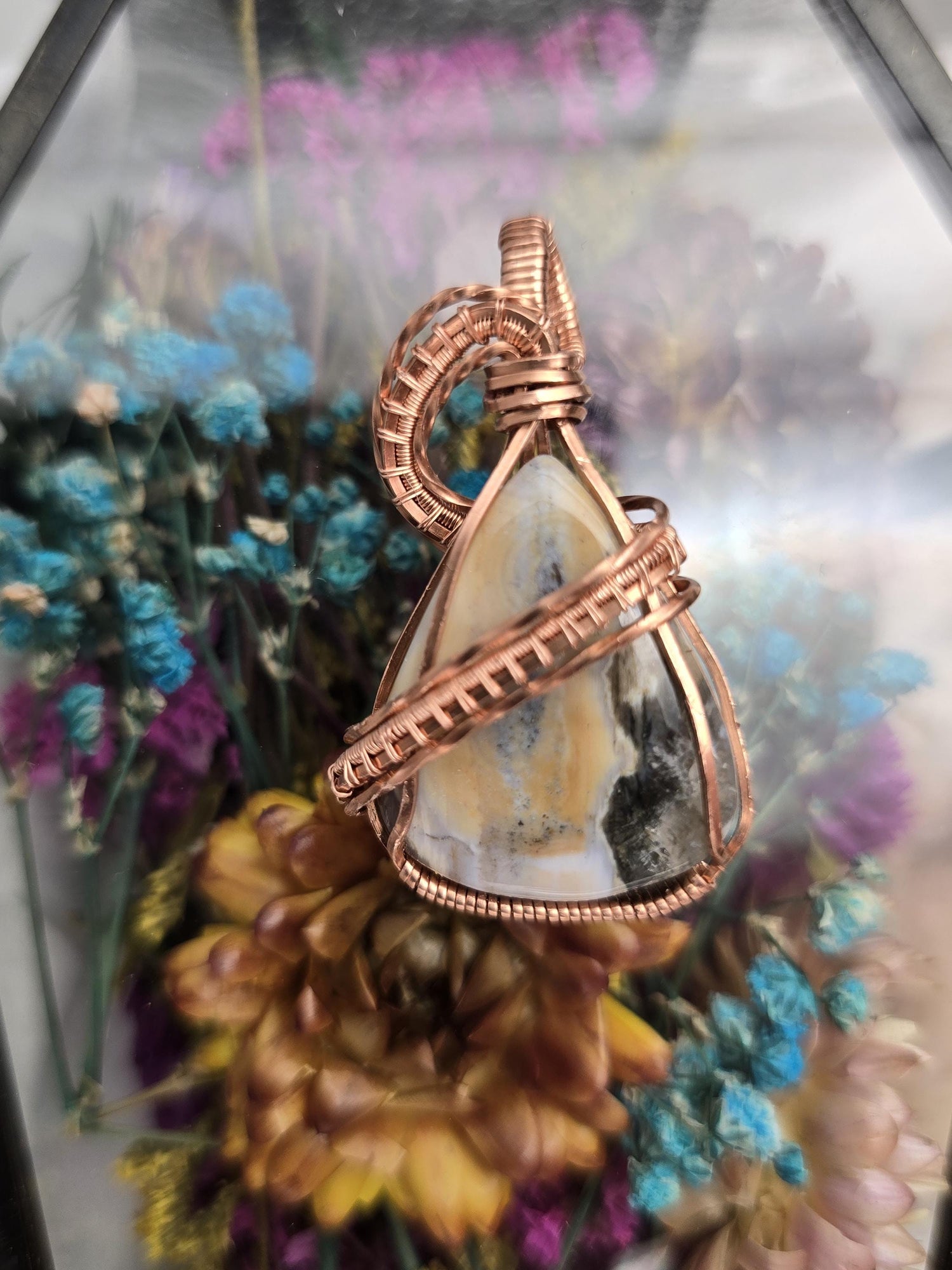 Hand-crafted Wire Wrapped Orbicular Ocean Jasper Crystal Pendant