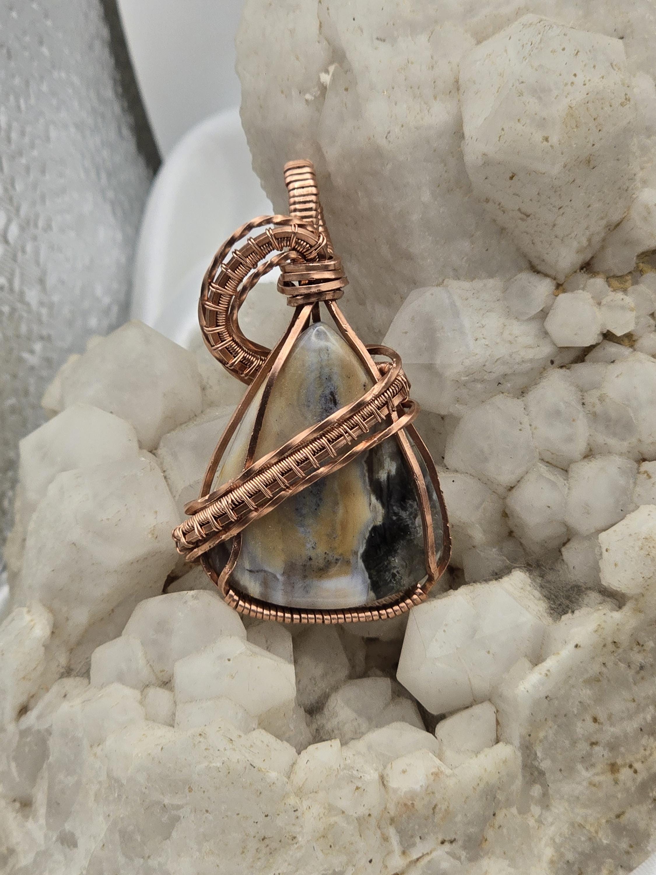 Hand-crafted Wire Wrapped Orbicular Ocean Jasper Crystal Pendant