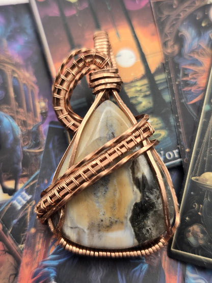 Hand-crafted Wire Wrapped Orbicular Ocean Jasper Crystal Pendant