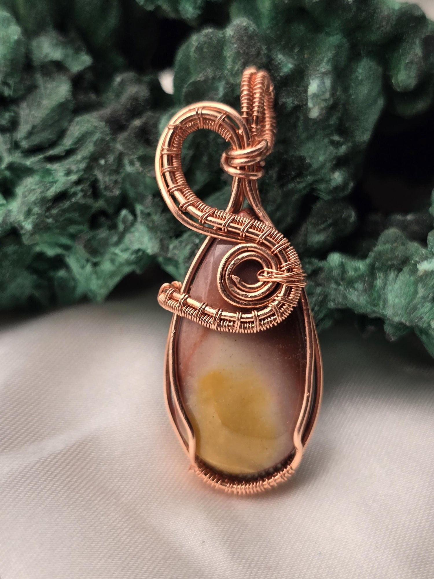 Hand-crafted Wire Wrapped Mookaite Crystal Pendant