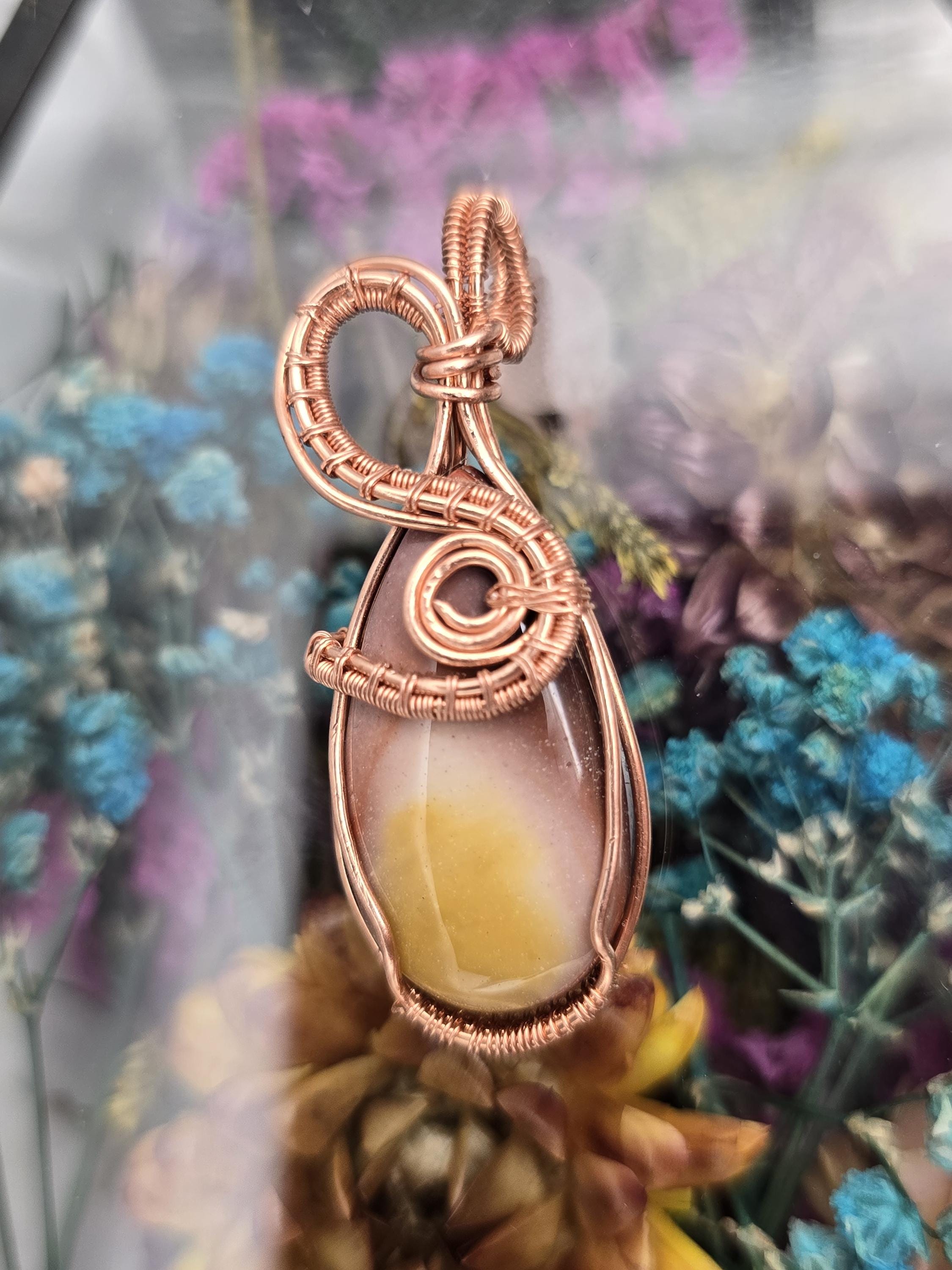 Hand-crafted Wire Wrapped Mookaite Crystal Pendant