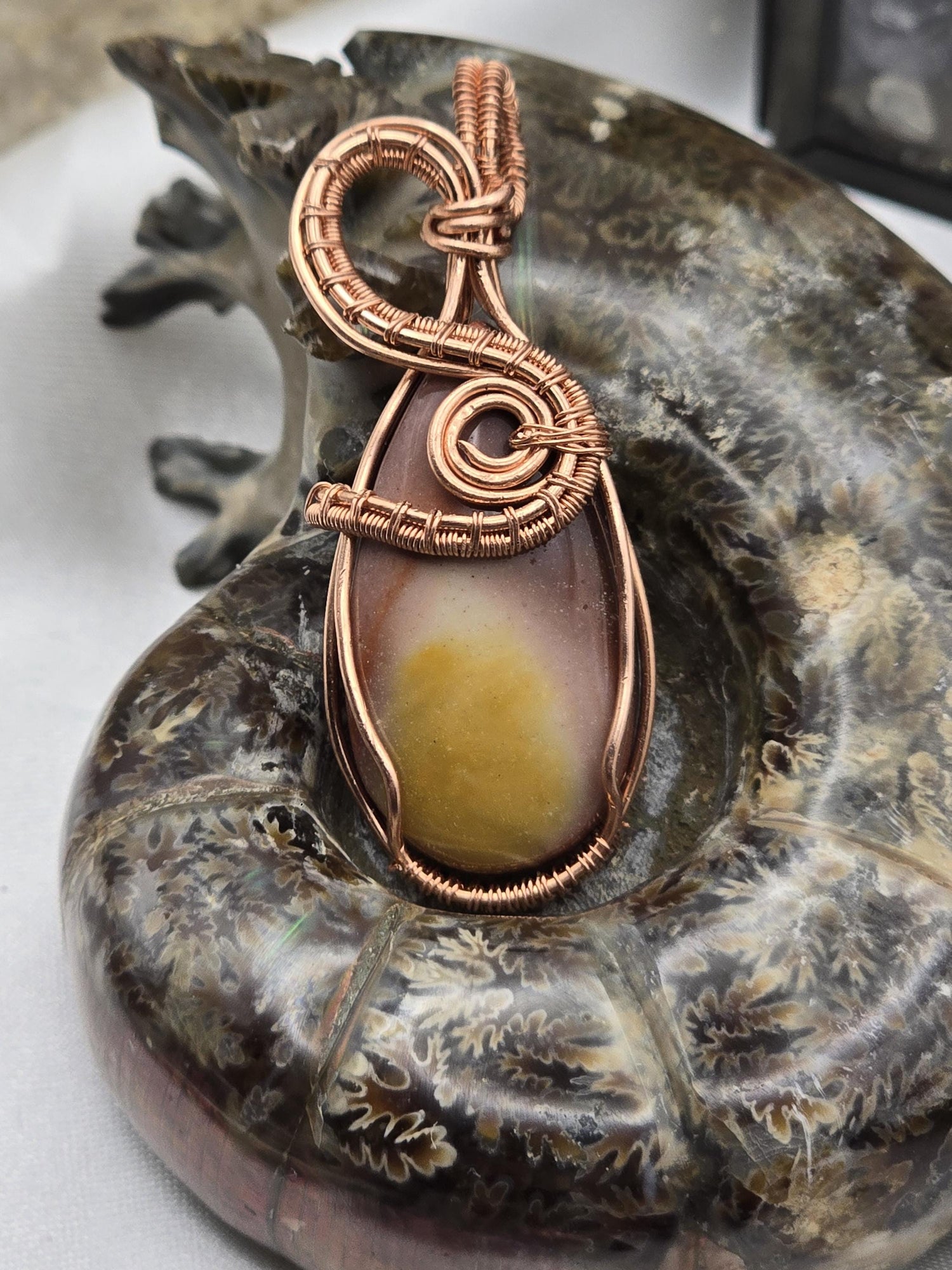 Hand-crafted Wire Wrapped Mookaite Crystal Pendant