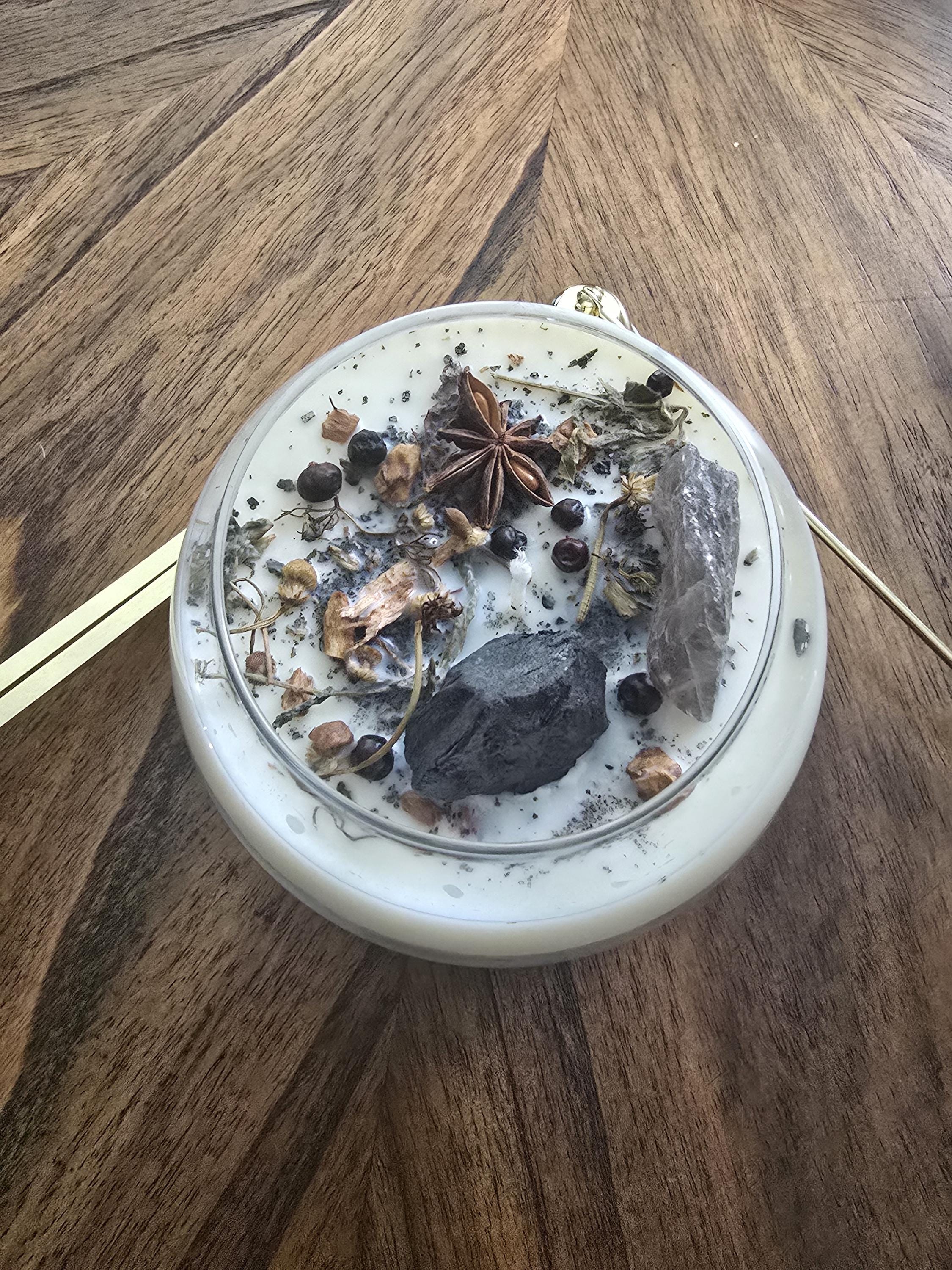 Protection Spell Candle- Obsidian &amp; Herb Blend — Banishing • Warding • Energetic Shield