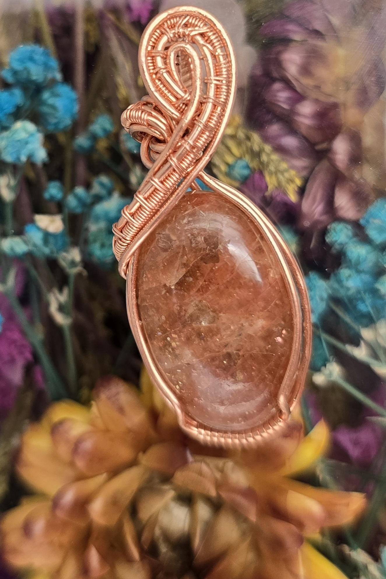 Hand-crafted Wire Wrapped Confetti Sunstone Crystal Pendant