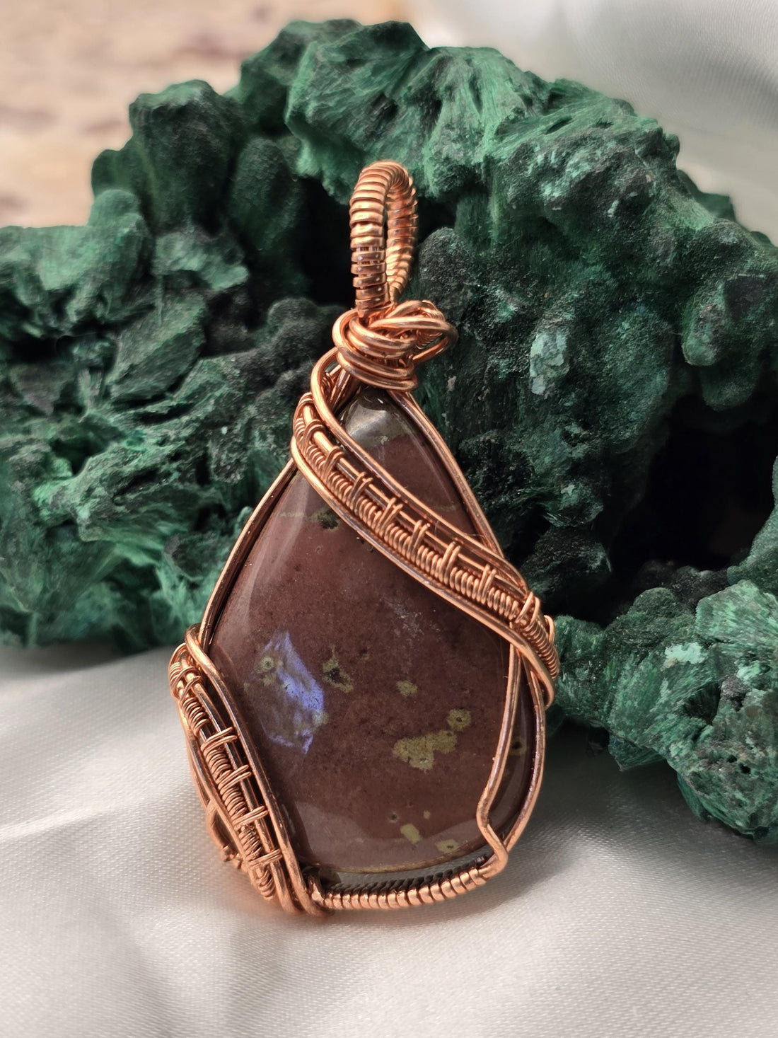 Hand-crafted Wire Wrapped Ocean Jasper Crystal Pendant