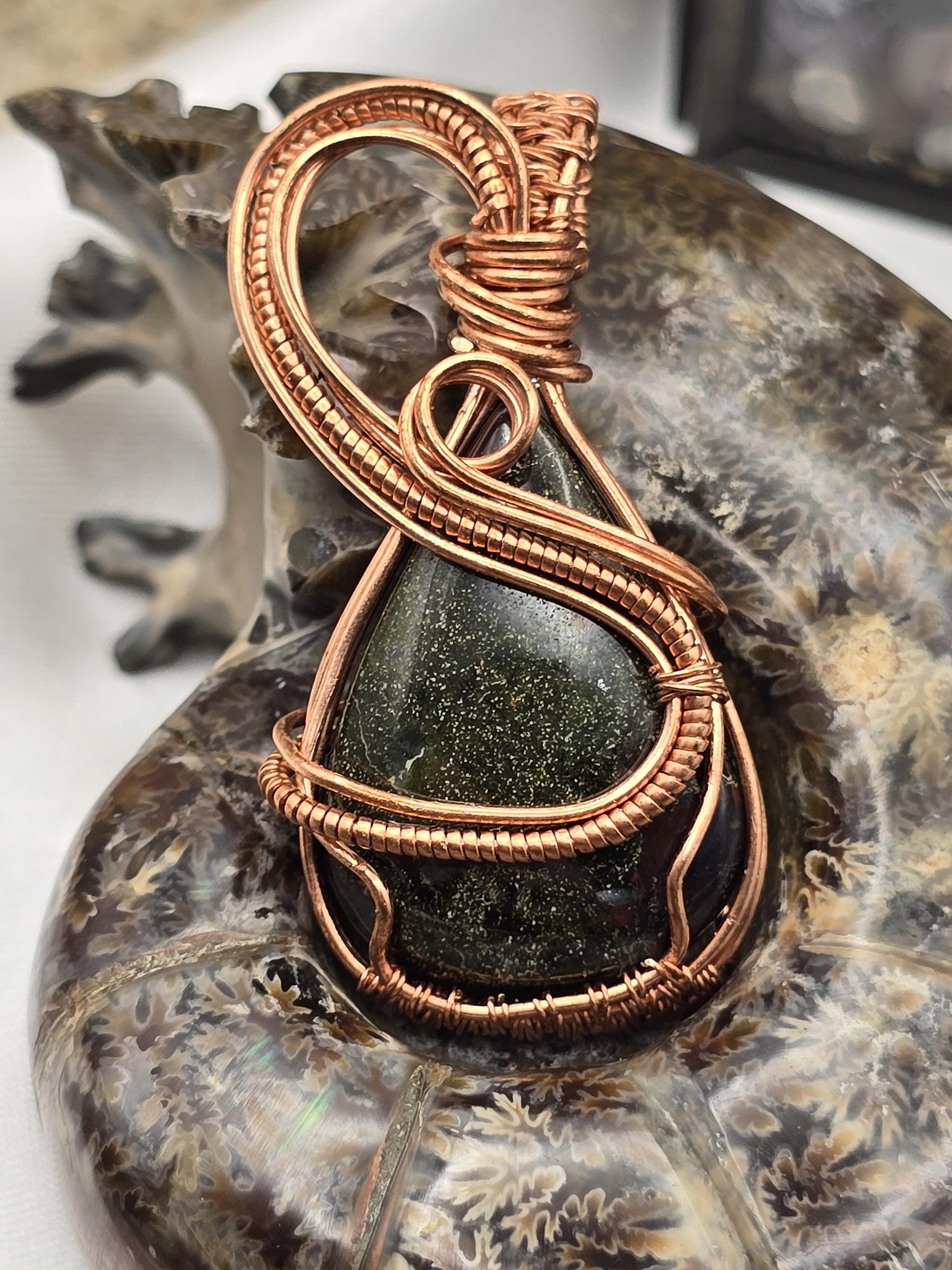 Hand-crafted Wire Wrapped Dragon Blood Jasper Crystal Pendant