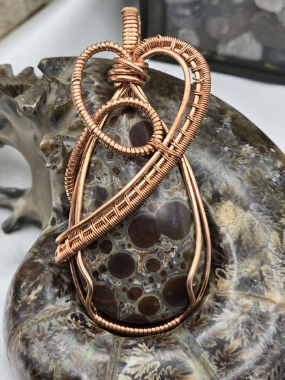 Hand-crafted Wire Wrapped Asteroid Jasper Crystal Pendant