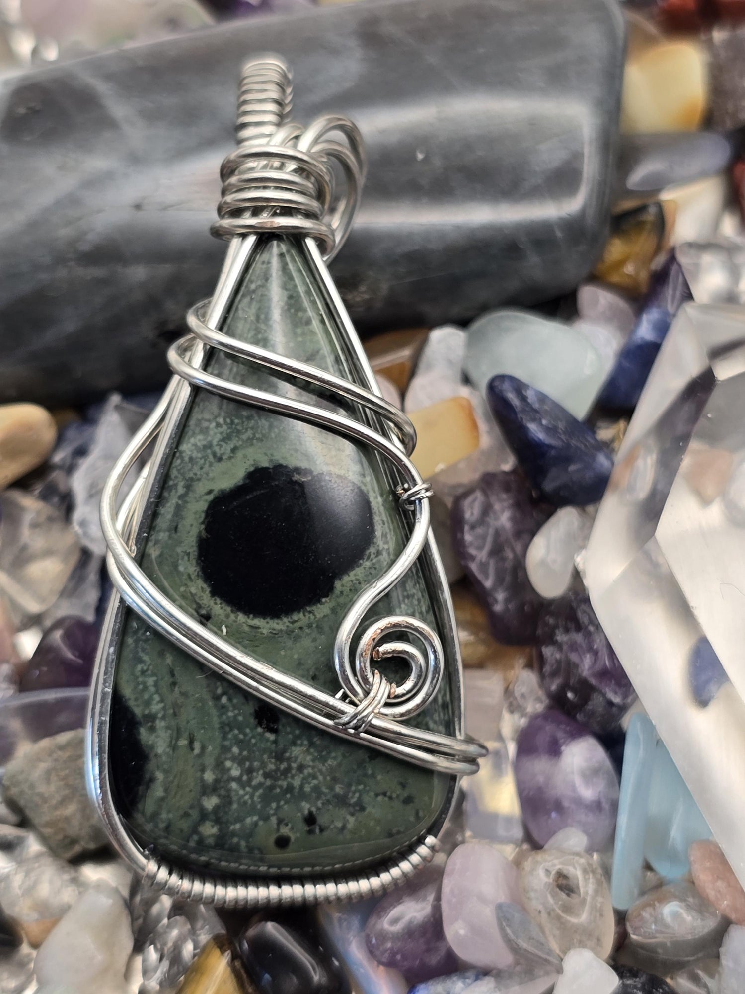 Hand-crafted Wire Wrapped Kambaba Jasper Crystal Pendant