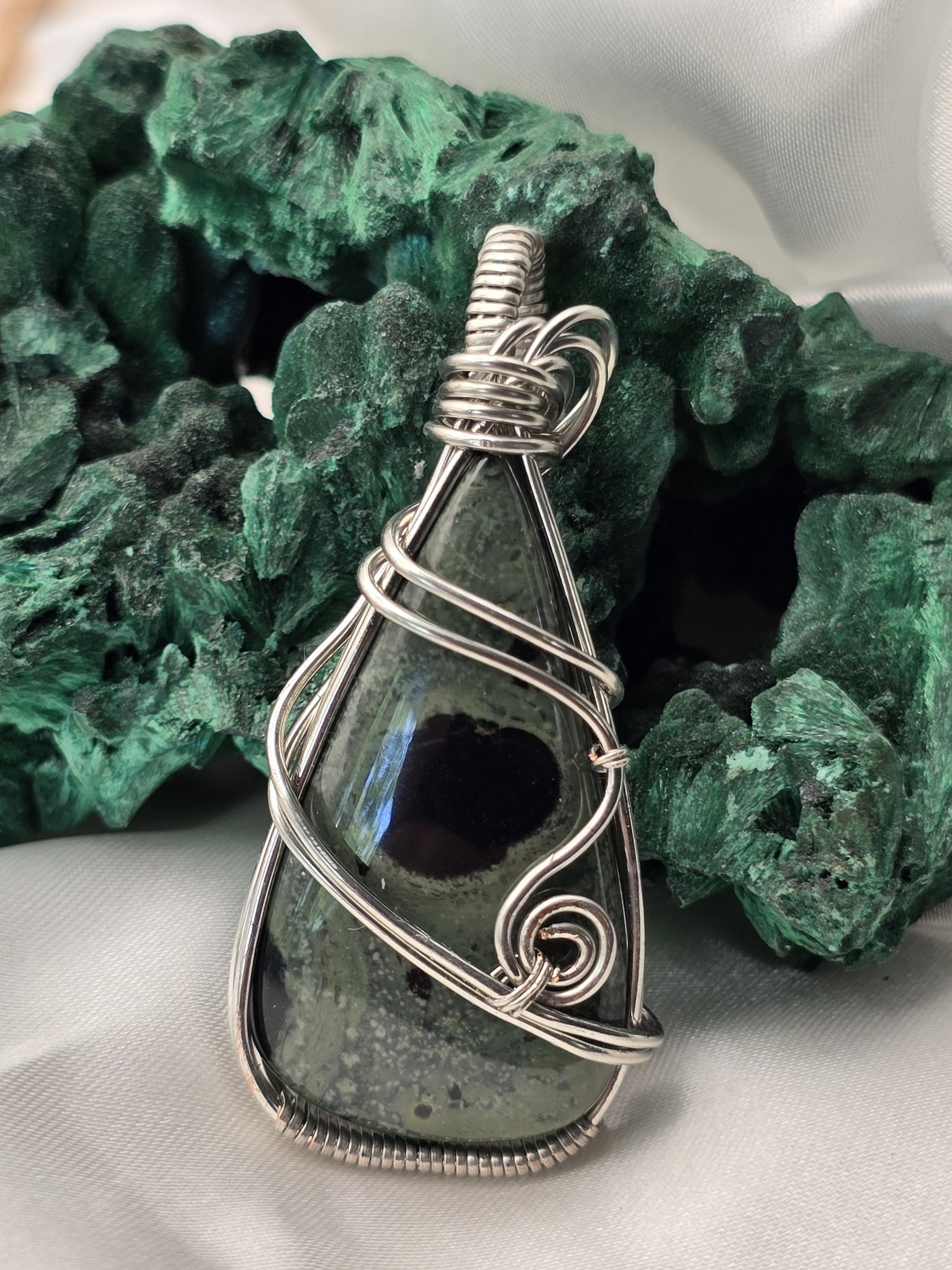 Hand-crafted Wire Wrapped Kambaba Jasper Crystal Pendant