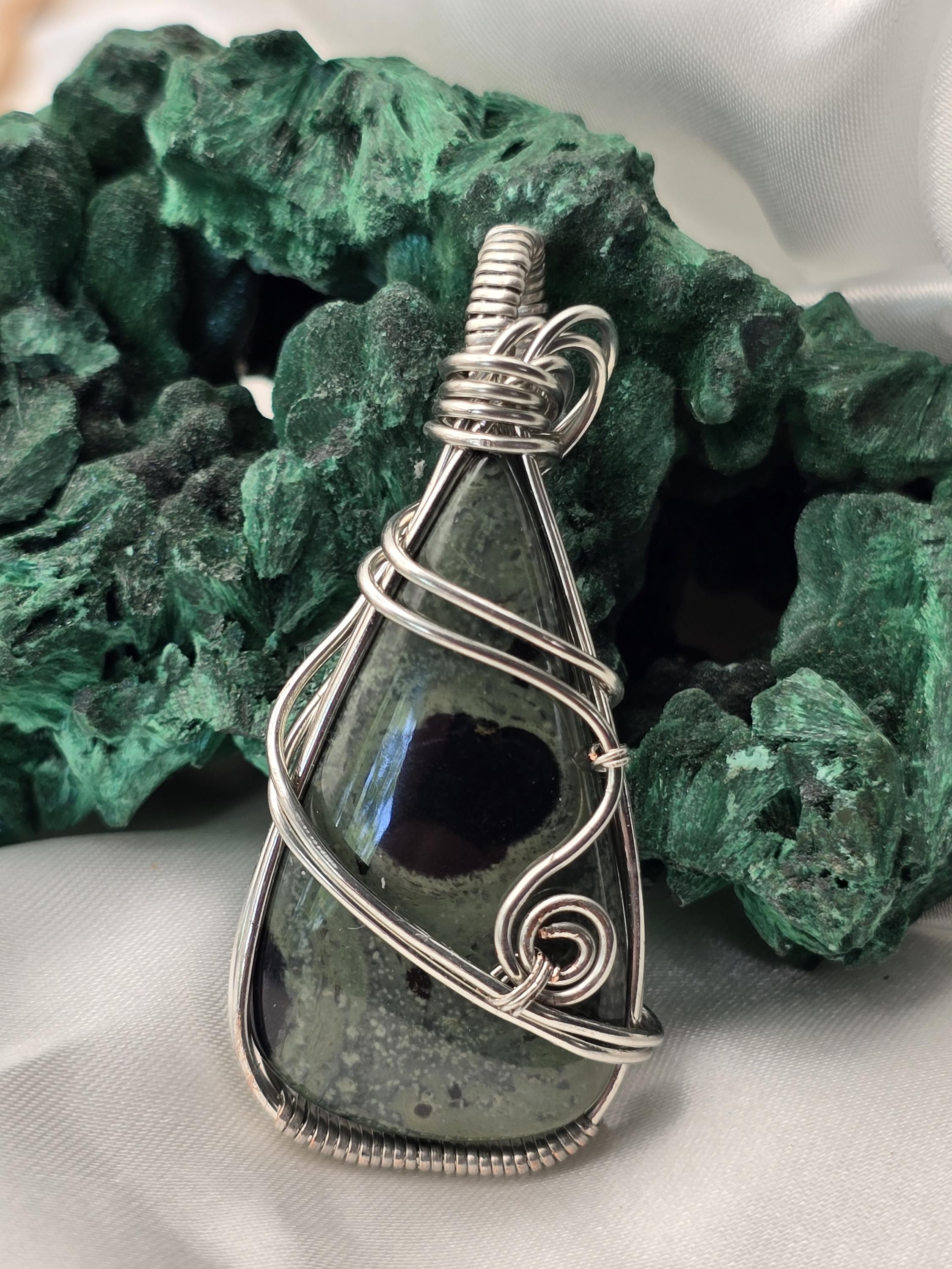 Hand-crafted Wire Wrapped Kambaba Jasper Crystal Pendant