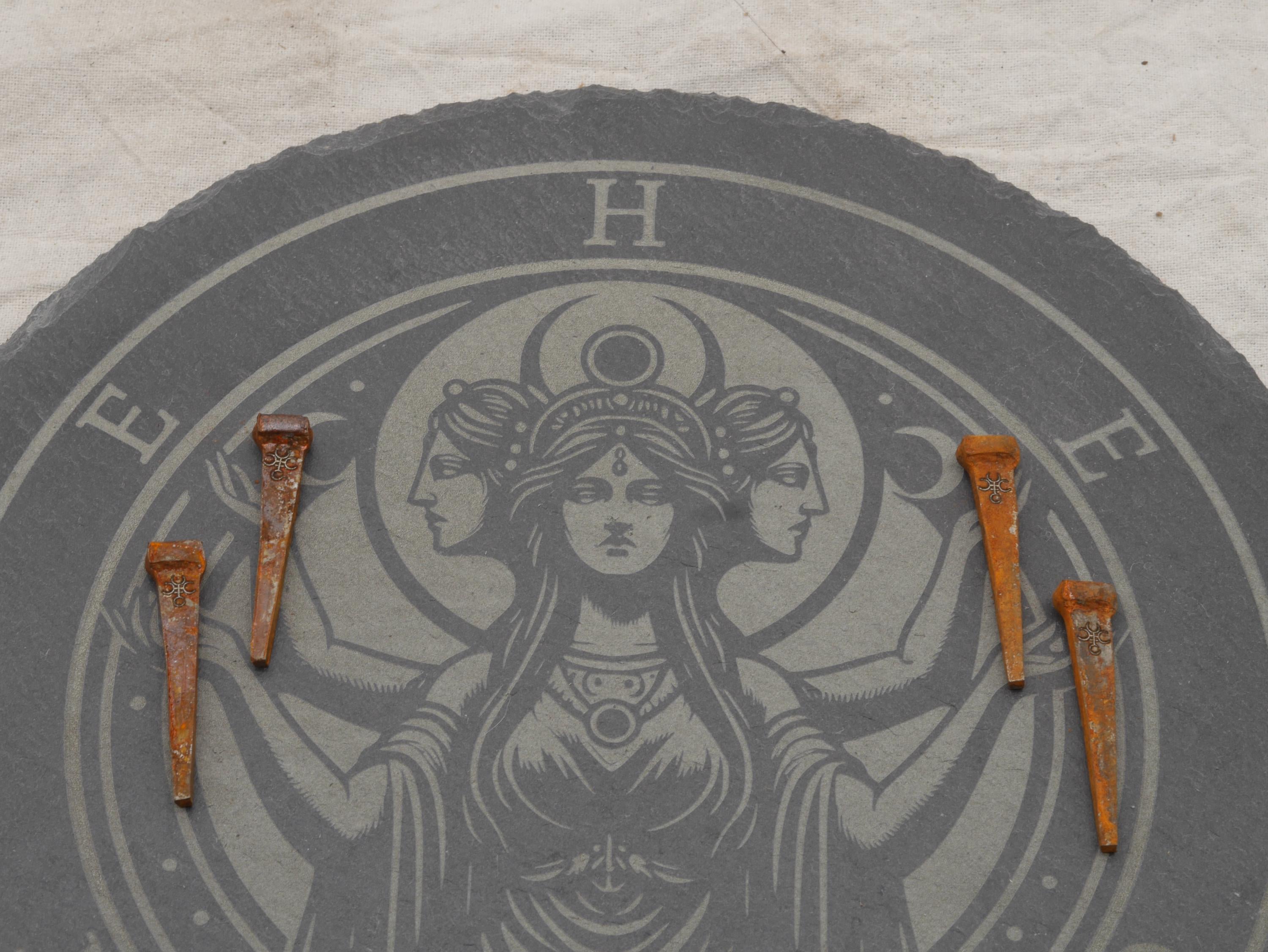 Rusty Coffin Nails Engraved With Hecate&amp;